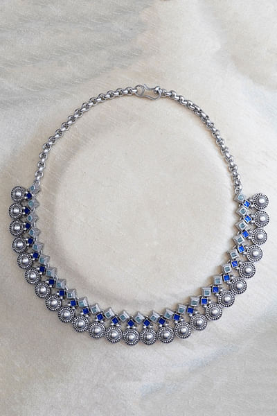Silver and blue Chalcedony stone choker