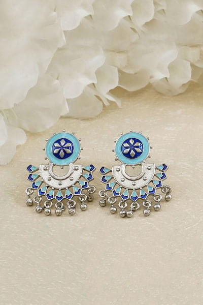 Silver and blue handpainted lapis enamel earrings