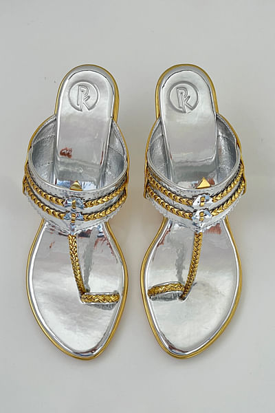 Silver and gold kolhapuri block heels