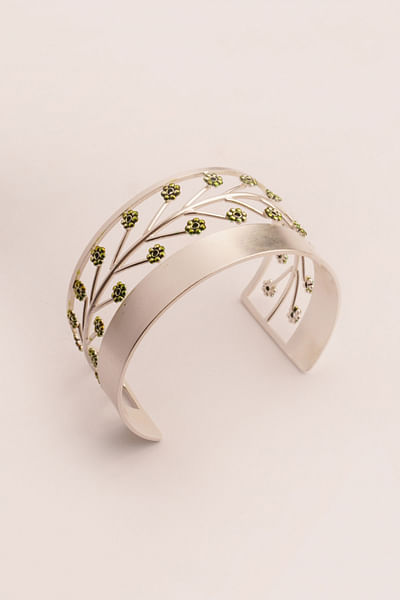 Silver and green floral handcuff