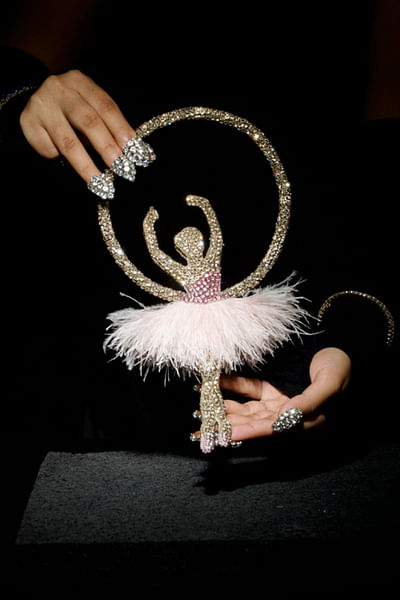 Silver ballerina rhinestone nano clutch