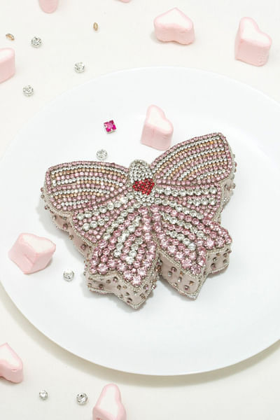 Silver bow rhinestone mini clutch