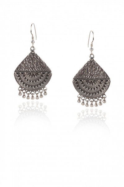 Silver carved ghungroo earrings