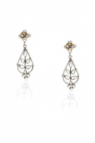 Silver checkered stone earrings