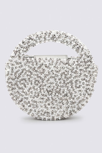 Silver crystal embroidery handbag