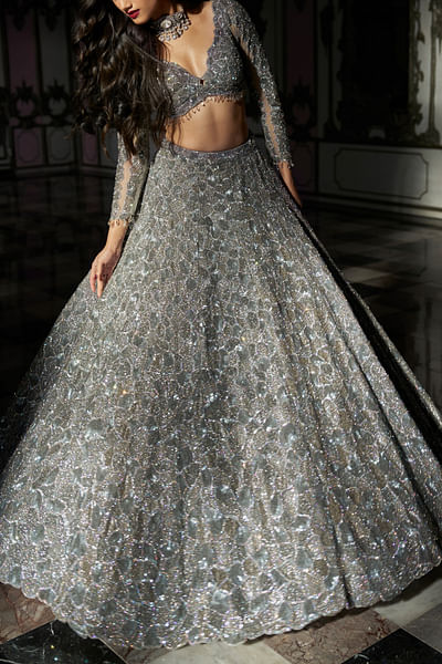 Silver crystal embroidery lehenga set