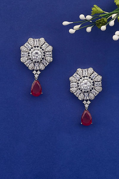 Silver diamond embellished earrings