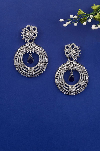 Silver diamond embellished round earrings