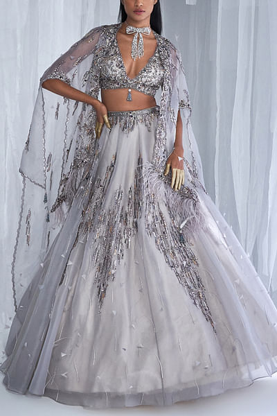 Silver embellished lehenga set