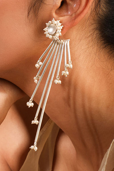 Silver embellished linear earrings