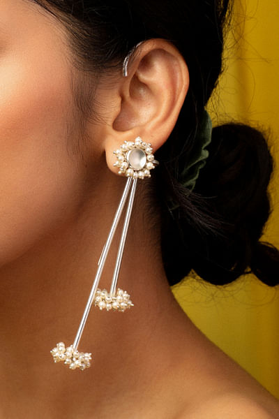 Silver embellished shoulder duster earrings