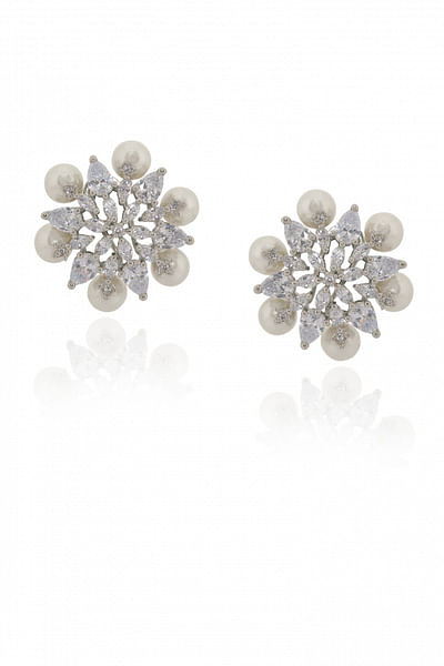 Silver faux diamond stud earrings