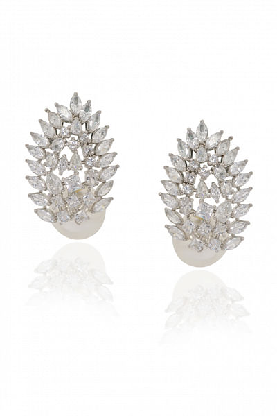 Silver faux pearl and diamond stud earrings