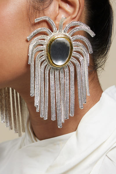 Silver firework polki earrings