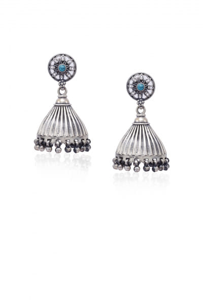 Silver firoza oxidised jhumkas