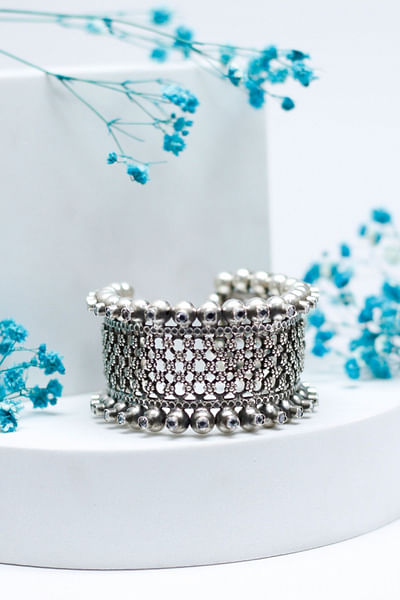 Silver floral cuff bracelet