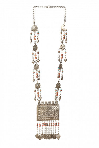 Silver gemstone tasselled necklace