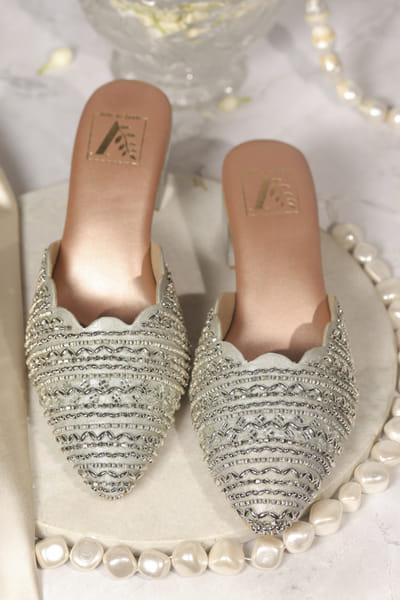 Silver geometric embellished mule heels