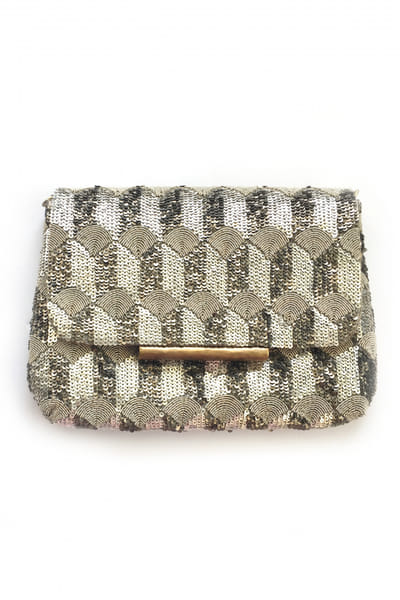 Silver geometric sequin embroidery clutch