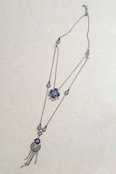 Silver handpainted enamel lapis layered necklace