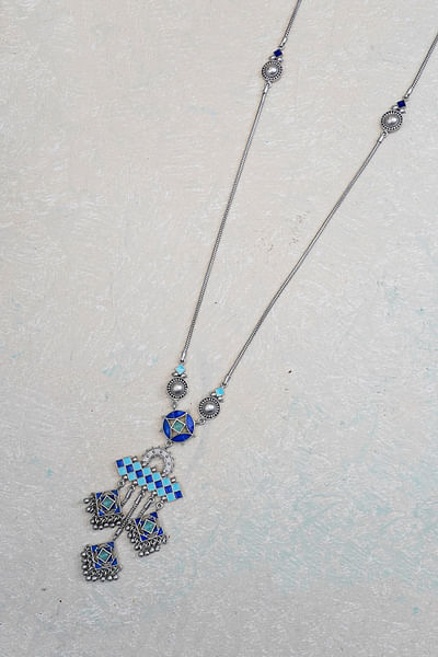Silver handpainted enamel lapis necklace
