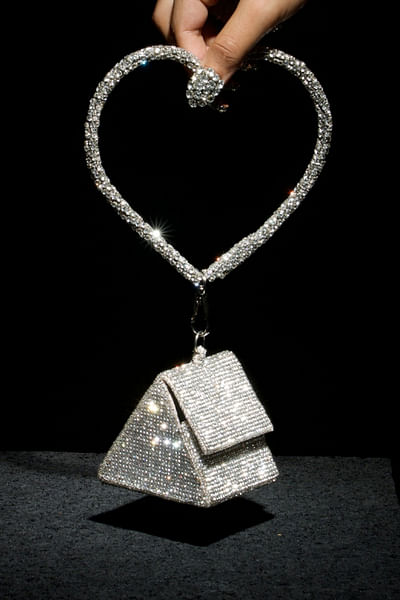 Silver heart stone detail nano bag