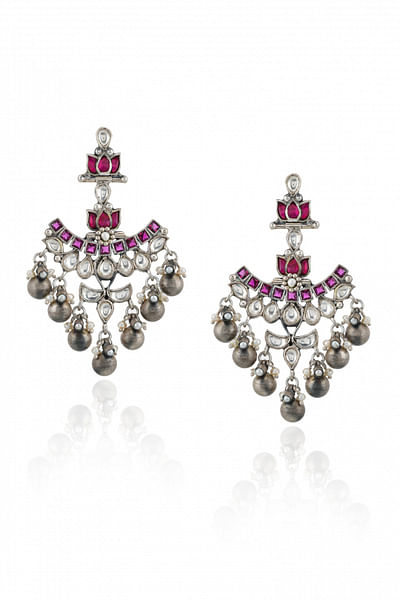 Silver kundan embellished earrings