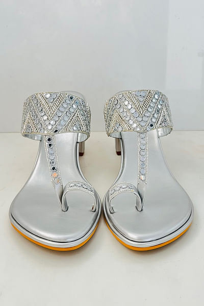 Silver mirror detailed block heels