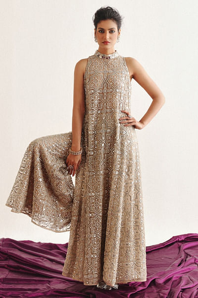 Silver mirror work sharara