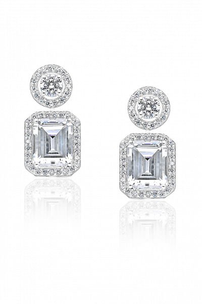 Silver octagon Swarovski zirconia earrings