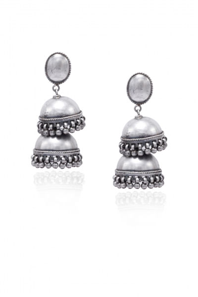 Silver oxidised double jhumkas