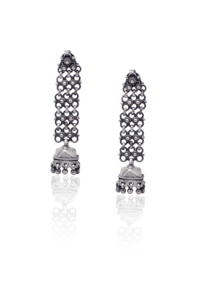 Silver oxidised drop jhumkas
