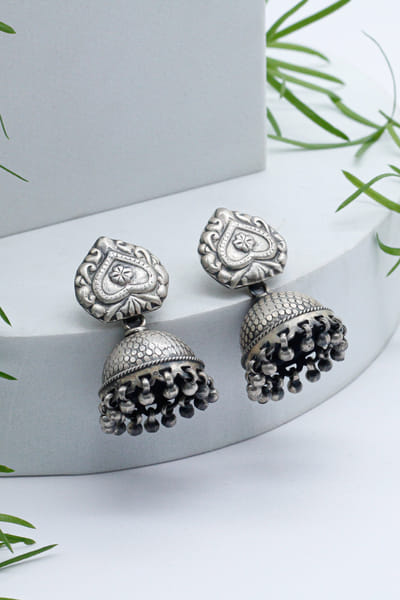 Sangeeta Boochra Silver oxidised ghungroo jhumkas SGBOCT23011