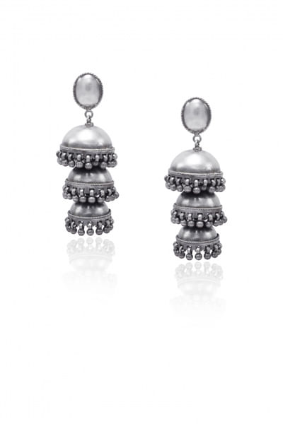 Silver oxidised triple jhumkas