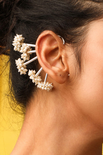 Silver pearl embellished ear cuffs