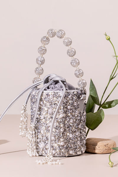 Silver pearl embellished potli bag