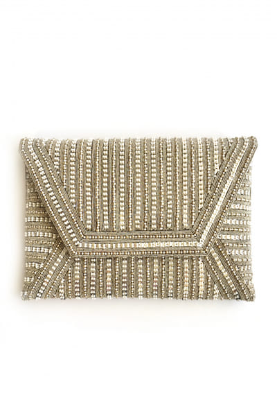 Silver pearl embroidery clutch