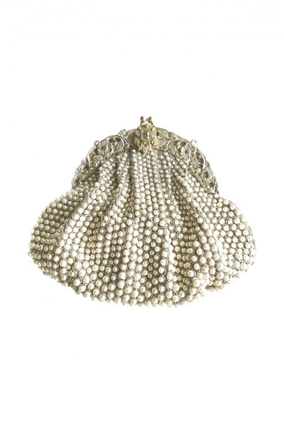 Silver pearl embroidery clutch