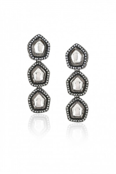 Silver pentagon faux kundan earrings