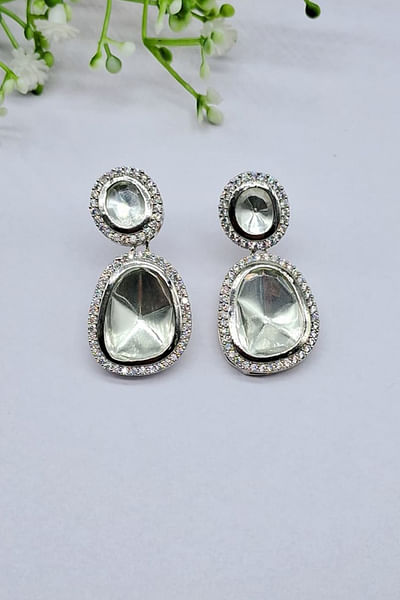 Silver polki drop earrings