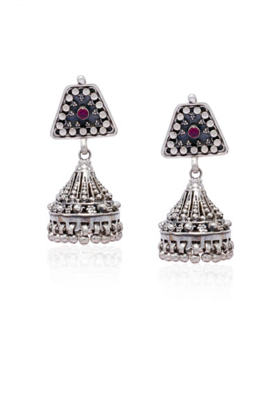 Silver ruby oxidised jhumkas