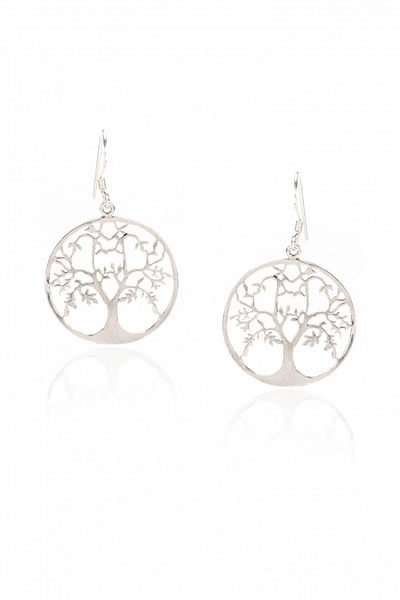 Silver tree carved earrings