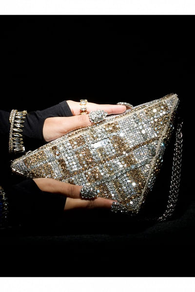 Silver triangle rhinestone bag