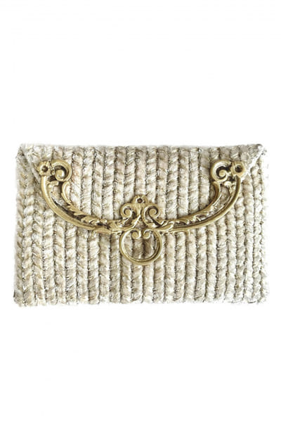 Silver velvet cord aari work clutch