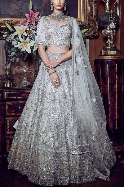 Silver zardozi embroidered lehenga set