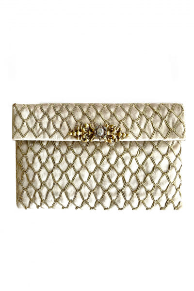 Silver zardozi embroidery clutch