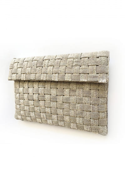 Silver zardozi embroidery handwoven clutch