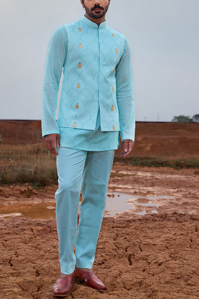 Sky blue embroidered bandi kurta set