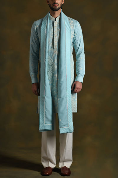 Sky blue floral embroidery kurta set