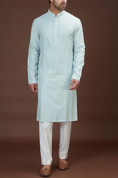 Sky blue sequin embroidered kurta